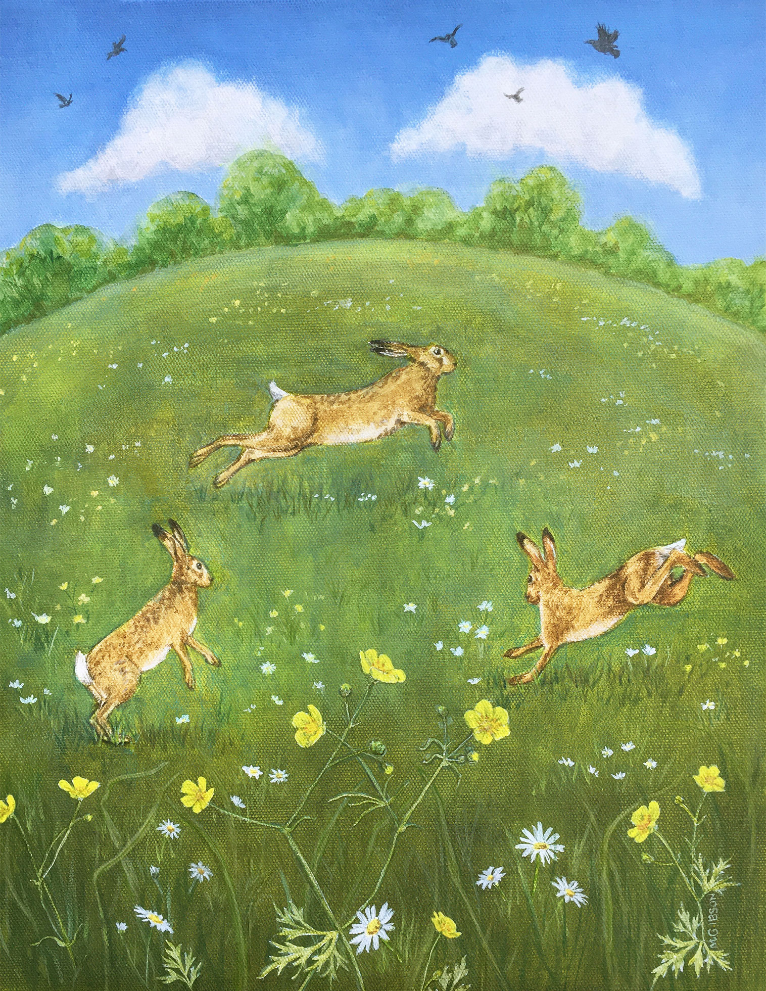 'Buttercups and daisies'. Original acrylic on canvas. Size W33 x H41cms. Including wooden frame, £245.